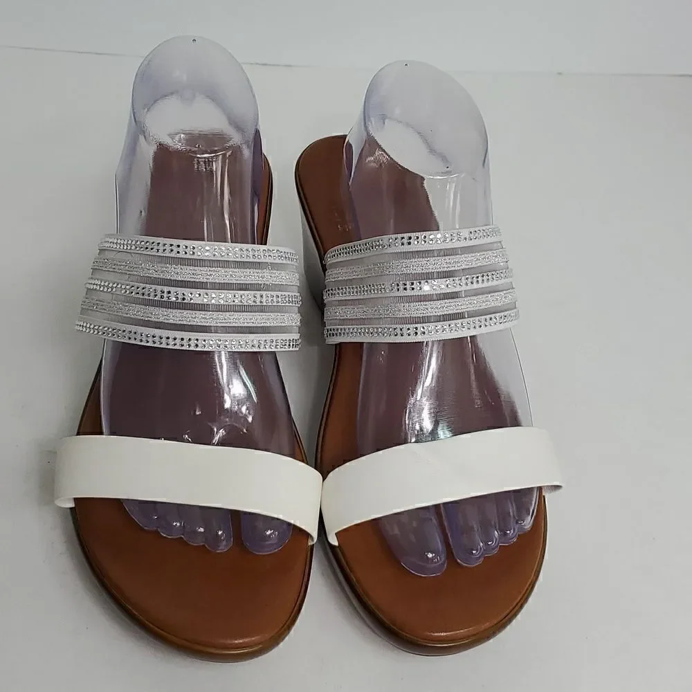Italian Shoemakers White Silver Sparkly Wedge Sandal Size 10W